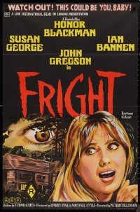 9t0563 FRIGHT Aust 1sh 1972 different art of terrified Susan George, this could be you, baby!