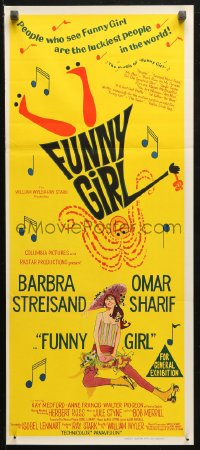 9t0647 FUNNY GIRL Aust daybill 1969 hand litho of Barbra Streisand, directed by William Wyler!