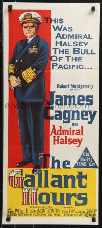 9t0648 GALLANT HOURS Aust daybill 1960 different art of James Cagney as Admiral Bull Halsey!