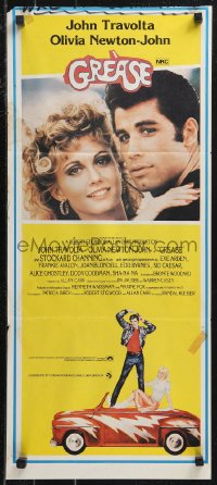 9t0651 GREASE Aust daybill 1978 John Travolta & Olivia Newton-John, yellow background design!