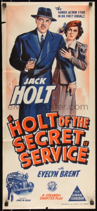 9t0656 HOLT OF THE SECRET SERVICE Aust daybill R1950s Jack Holt, Evelyn Brent, different & rare!