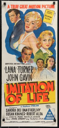 9t0658 IMITATION OF LIFE Aust daybill 1959 Reynold Brown art, sexy Lana Turner, Sandra Dee, rare!