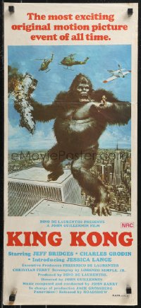 9t0664 KING KONG Aust daybill 1976 Bridges, sexy Jessica Lange & BIG Ape, John Berkey art!