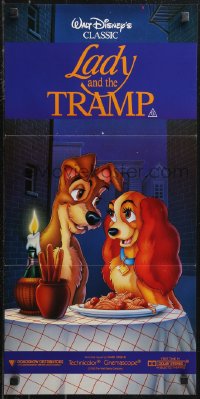 9t0666 LADY & THE TRAMP Aust daybill R1980s Walt Disney, romantic artwork from canine dog classic!