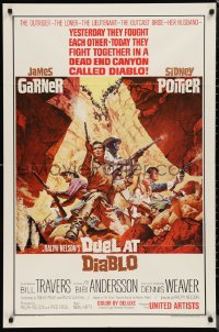 9t1397 DUEL AT DIABLO 1sh 1966 cool Frank McCarthy art of Sidney Poitier & James Garner surrounded!