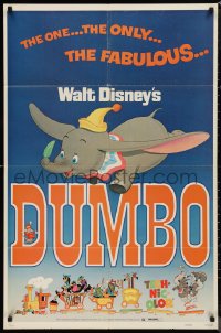 9t1398 DUMBO 1sh R1972 colorful art from Walt Disney circus elephant classic!