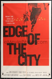 9t1402 EDGE OF THE CITY 1sh 1956 unusual Saul Bass art with man running out of the frame!