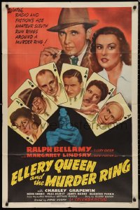 9t1409 ELLERY QUEEN & THE MURDER RING 1sh 1941 star portraits on ace of spades playing cards!