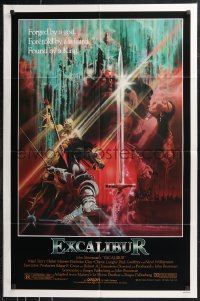 9t1425 EXCALIBUR 1sh 1981 John Boorman, cool medieval fantasy sword artwork by Bob Peak!