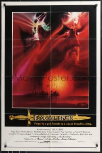 9t1426 EXCALIBUR int'l 1sh 1981 John Boorman directed, Nigel Terry, Williamson, black credits design!