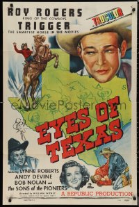 9t1432 EYES OF TEXAS 1sh 1948 art of Texas + Roy Rogers close up & riding on Trigger!