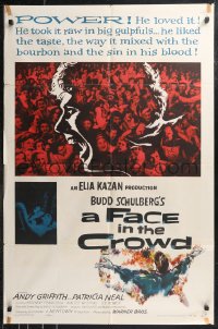 9t1433 FACE IN THE CROWD 1sh 1957 Andy Griffith took it raw like bourbon & sin, Hofmann art!