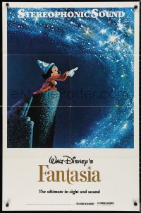 9t1438 FANTASIA 1sh R1977 Walt Disney, wonderful image of Mickey from Sorcerer's Apprentice!