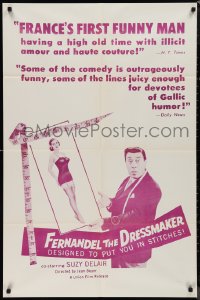 9t1449 FERNANDEL THE DRESSMAKER 1sh 1957 cool image of wacky Fernandel & sexy Suzy Delair!