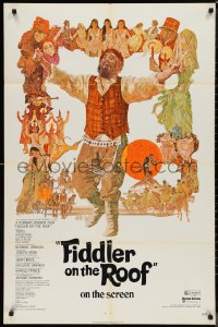 9t1451 FIDDLER ON THE ROOF 1sh 1971 Norman Jewison, cool artwork of Topol & cast by Ted CoConis!