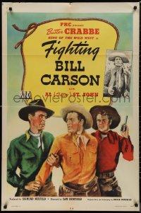 9t1452 FIGHTING BILL CARSON 1sh 1945 full-length art of Buster Crabbe, King of the Wild West!