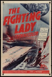 9t1453 FIGHTING LADY 1sh 1944 cool World War II aircraft carrier artwork!