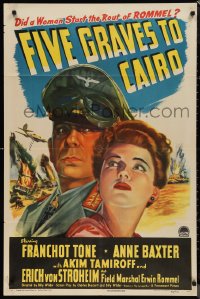9t1461 FIVE GRAVES TO CAIRO 1sh 1943 Billy Wilder, Nazi Erich von Stroheim, Anne Baxter!