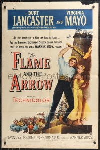 9t1462 FLAME & THE ARROW 1sh 1950 Burt Lancaster performing his own stunts & sexy Virginia Mayo!