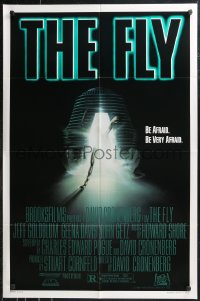 9t1467 FLY style A 1sh 1986 David Cronenberg, Jeff Goldblum, Geena Davis, cool sci-fi art by Mahon!