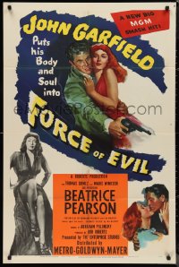 9t1473 FORCE OF EVIL 1sh 1948 cool image of John Garfield w/smoking gun & sexy Marie Windsor!