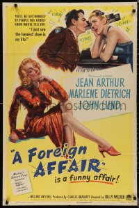 9t1474 FOREIGN AFFAIR 1sh 1948 art of Jean Arthur & sexy full-length Marlene Dietrich!