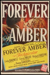 9t1475 FOREVER AMBER 1sh 1947 art of sexy Linda Darnell & Cornel Wilde, Otto Preminger!