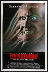 9t1482 FROM BEYOND 1sh 1986 H.P. Lovecraft, wild sci-fi horror image, humans are such easy prey!