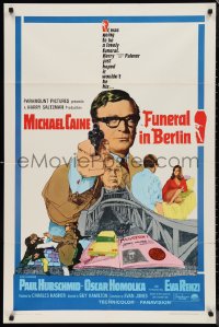 9t1486 FUNERAL IN BERLIN 1sh 1967 art of Michael Caine pointing gun, directed by Guy Hamilton!