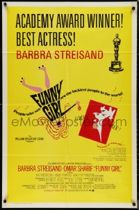 9t1487 FUNNY GIRL style B awards 1sh 1969 Barbra Streisand, Sharif, Wyler, Bob Peak & Tal Stubis art!