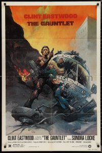 9t1491 GAUNTLET 1sh 1977 Clint Eastwood & Sondra Locke by Frank Frazetta, large credit design!