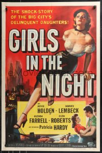 9t1497 GIRLS IN THE NIGHT 1sh 1953 great art of barely dressed sexy bad girl Joyce Holden!