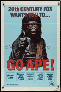 9t1501 GO APE 1sh 1974 5-bill Planet of the Apes, wonderful Uncle Sam parody art!