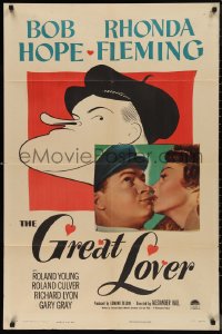 9t1521 GREAT LOVER 1sh 1949 great Hirschfeld art & photo of Bob Hope, Rhonda Fleming!