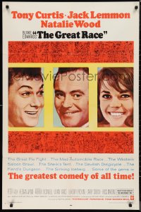 9t1522 GREAT RACE 1sh 1965 Blake Edwards, headshots of Tony Curtis, Jack Lemmon & Natalie Wood!