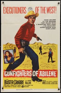 9t1529 GUNFIGHTERS OF ABILENE 1sh 1959 cool full-length image of cowboy Buster Crabbe with gun!