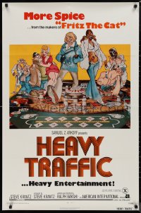 9t1539 HEAVY TRAFFIC 1sh 1973 Ralph Bakshi adult cartoon, Adams, great gambling artwork!