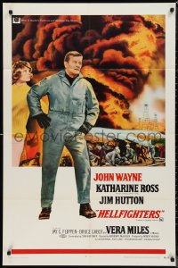 9t1543 HELLFIGHTERS 1sh 1968 John Wayne as fireman Red Adair, Katharine Ross, art of blazing inferno