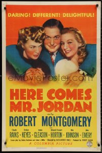 9t1546 HERE COMES MR. JORDAN style B 1sh 1941 Robert Montgomery w/Evelyn Keyes & Rita Johnson!