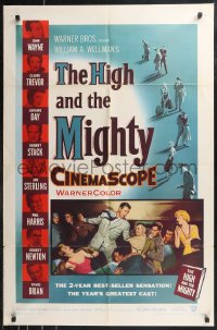 9t1547 HIGH & THE MIGHTY 1sh 1954 John Wayne, Claire Trevor, William Wellman airplane disaster!