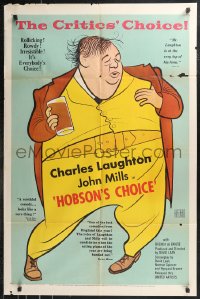 9t1552 HOBSON'S CHOICE 1sh 1954 David Lean, great Al Hirschfeld art of Charles Laughton!