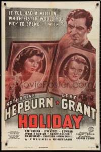 9t1555 HOLIDAY 1sh R1948 will Cary Grant choose Katharine Hepburn or Doris Nolan!