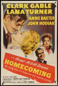 9t1560 HOMECOMING 1sh 1948 close up art of Clark Gable & Lana Turner, Anne Baxter, John Hodiak