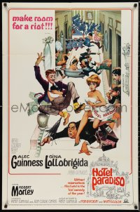 9t1563 HOTEL PARADISO 1sh 1966 wacky Frank Frazetta art of Alec Guinness & sexy Gina Lollobrigida!