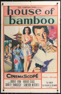 9t1565 HOUSE OF BAMBOO 1sh 1955 Sam Fuller, artwork of Robert Ryan, sexy Shirley Yamaguchi!