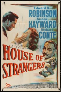 9t1566 HOUSE OF STRANGERS 1sh 1949 Edward G. Robinson, Richard Conte slaps Susan Hayward!