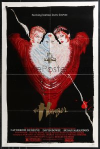 9t1575 HUNGER 1sh 1983 vampire Catherine Deneuve & rocker David Bowie, nothing human loves forever!