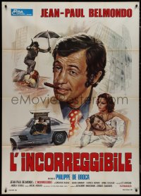 9t0173 INCORRIGIBLE Italian 1p 1975 Philippe de Broca, great artwork of con man Jean-Paul Belmondo!