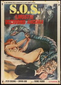 9t0175 ISLAND OF TERROR Italian 1p 1973 completely different art of serpent attacking naked girl!