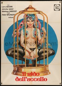 9t0184 MASTER & MS JOHNSON Italian 1p 1983 art of near-naked woman w/ peacock feathers in birdcage!